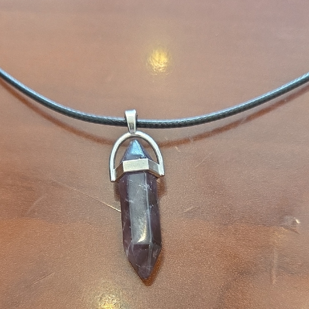 Amethyst Crystal Point Pendant Necklace - Purple